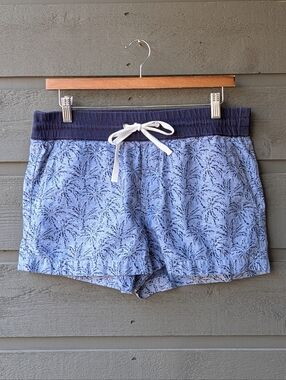 J. Crew Pull-On Palm Tree Short Navy Blue Size 6 Drawstring Waist Cotton Linen